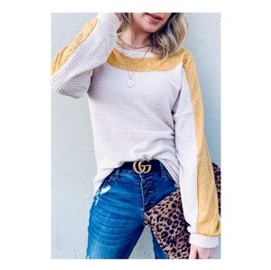 Andtheway Women's Waffle Knit Color Block Causal Top Animal Print Size M…